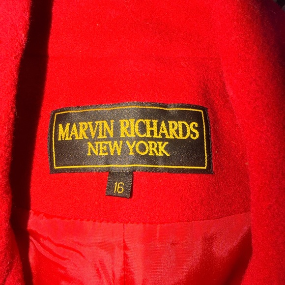 Marvin Richards Vibrant Scarlet Red Long Wool Coat Jacket - Picture 9 of 11